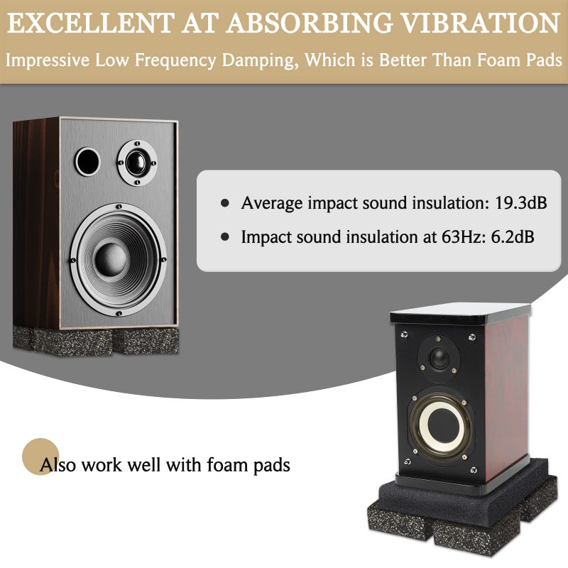 BXI Subwoofer Isolation Pad - 2 Pcs 6 X 6 X 2 Inches Bass Reduction Floorstanding Speakers Mat Riser - Thick Large Rubber Cork Anti Vibration Pads for Heavy Machine Equipment Studio Monitor Stands - Image 3